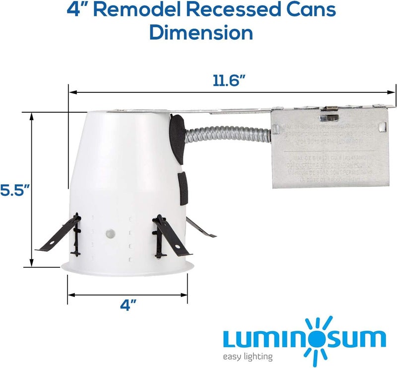 LUMINOSUM 4 Inch Remodel Recessed Lighting Housing, IC Rated Air Tight Ceiling Can with J-Box, TP24 Connector and E26 Socket, UL-Listed Easy Install, 8-Pack - Image 3